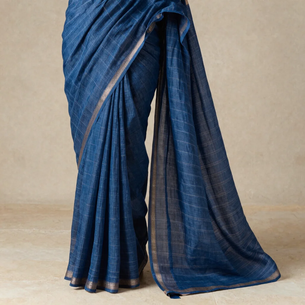 Indigo Stripe Cotton Saree