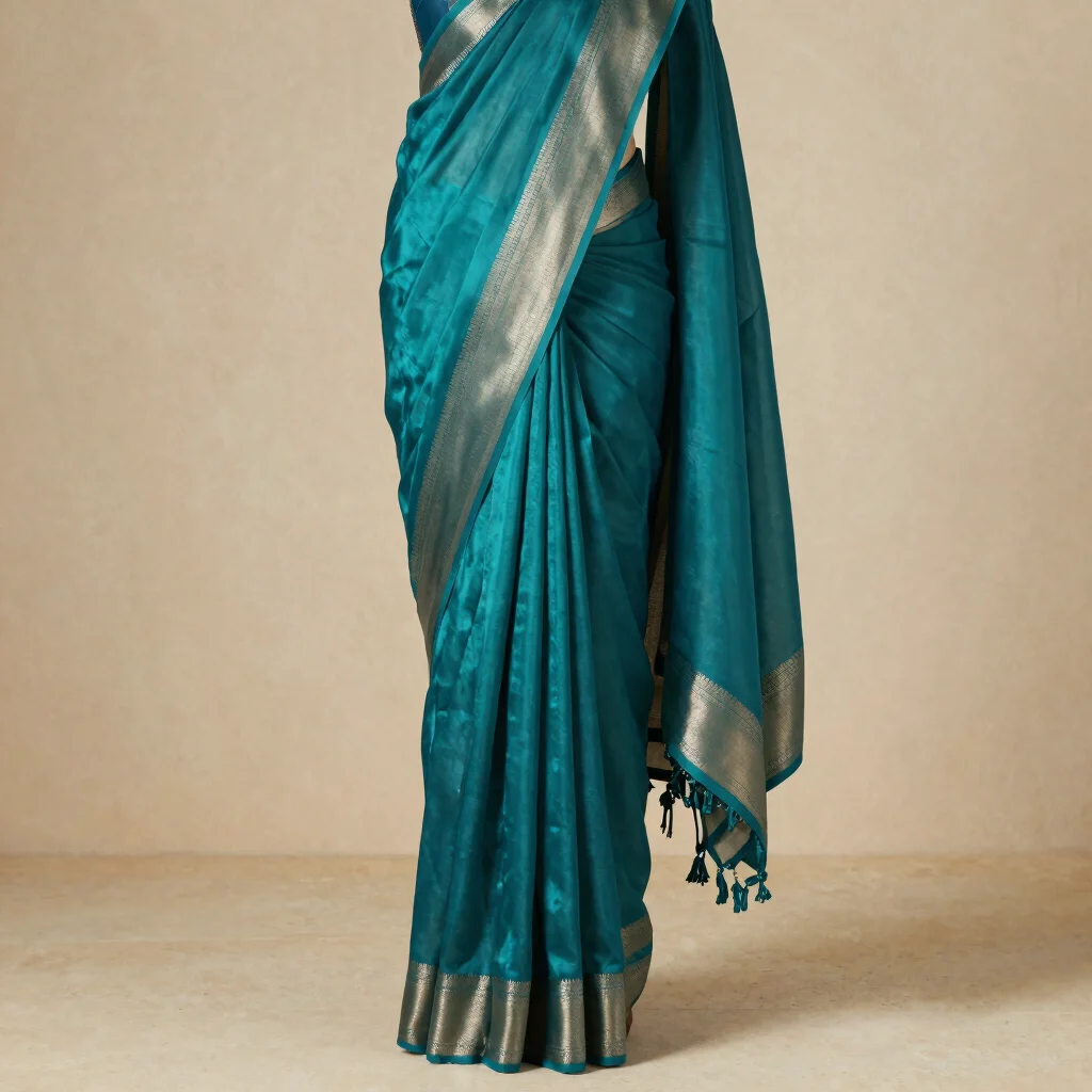 Teal Mulberry Silk Saree